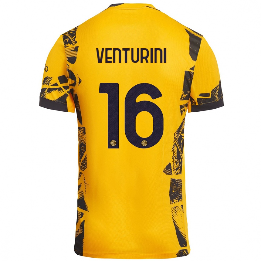 Kids Football Matteo Venturini #16 Gold Black Third Jersey 2024/25 T-Shirt