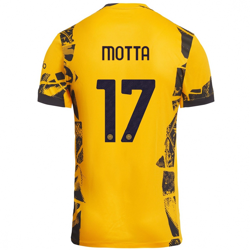 Kids Football Matteo Motta #17 Gold Black Third Jersey 2024/25 T-Shirt