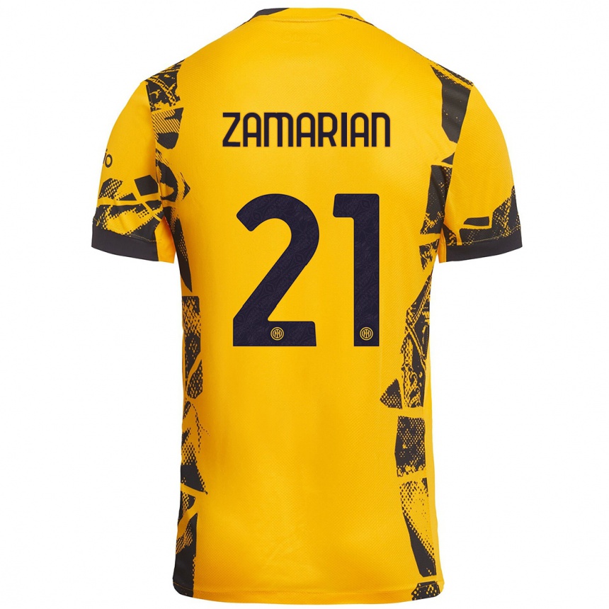 Kids Football Matteo Zamarian #21 Gold Black Third Jersey 2024/25 T-Shirt