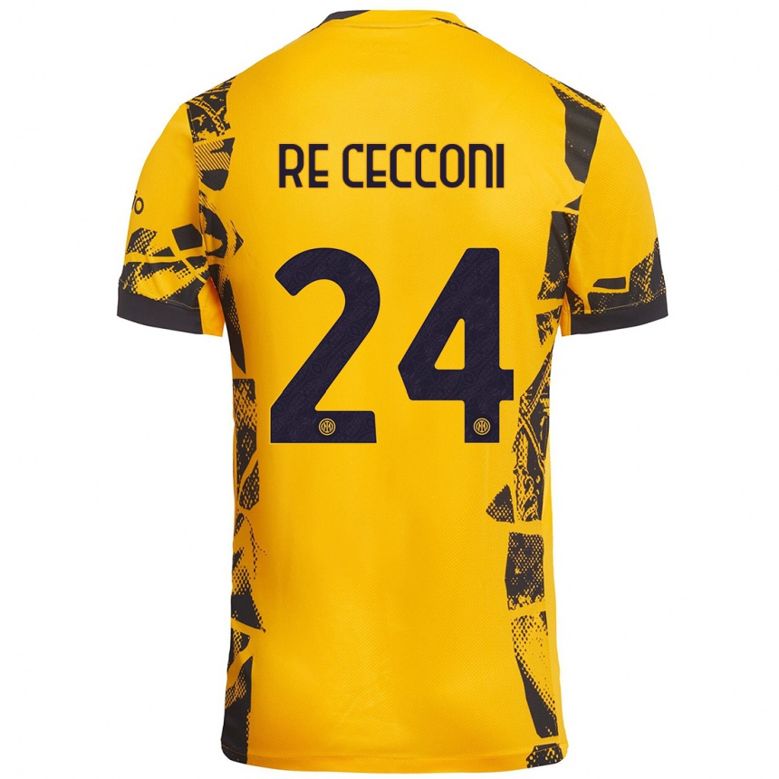 Kids Football Gabriele Re Cecconi #24 Gold Black Third Jersey 2024/25 T-Shirt