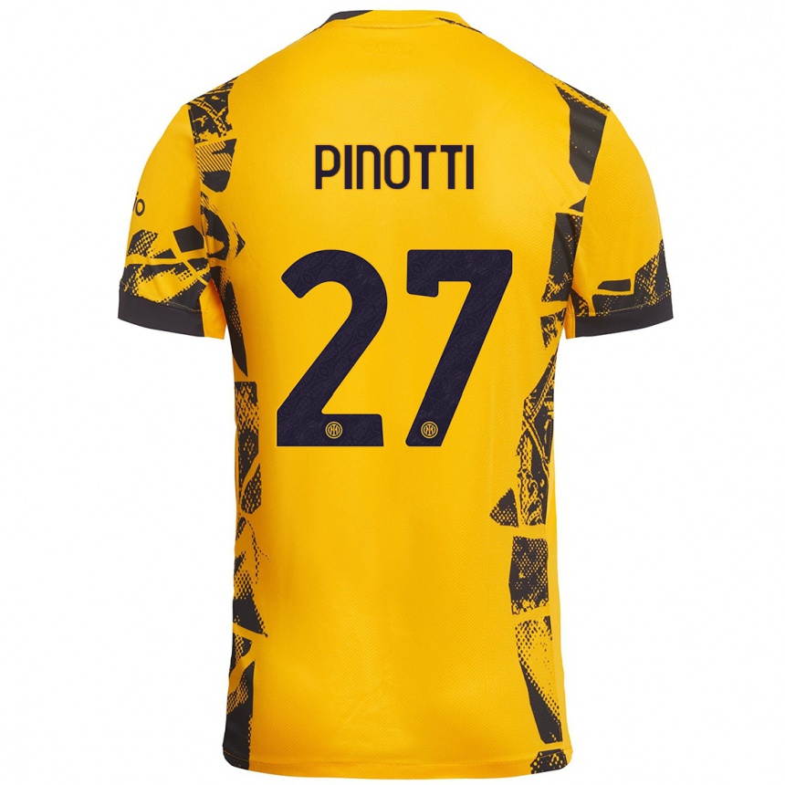 Kids Football Manuel Pinotti #27 Gold Black Third Jersey 2024/25 T-Shirt