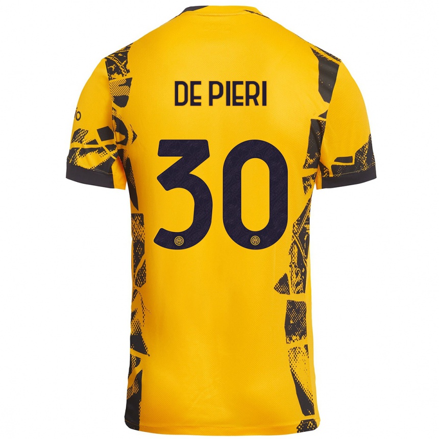 Kids Football Giacomo De Pieri #30 Gold Black Third Jersey 2024/25 T-Shirt