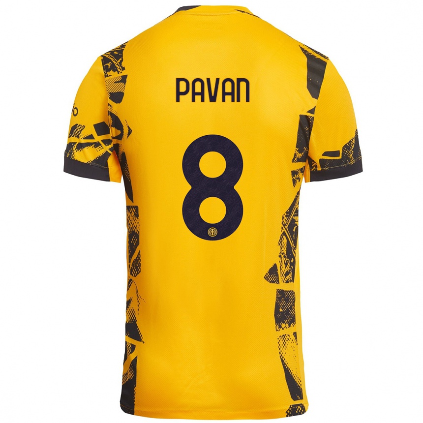 Kids Football Matilde Pavan #8 Gold Black Third Jersey 2024/25 T-Shirt