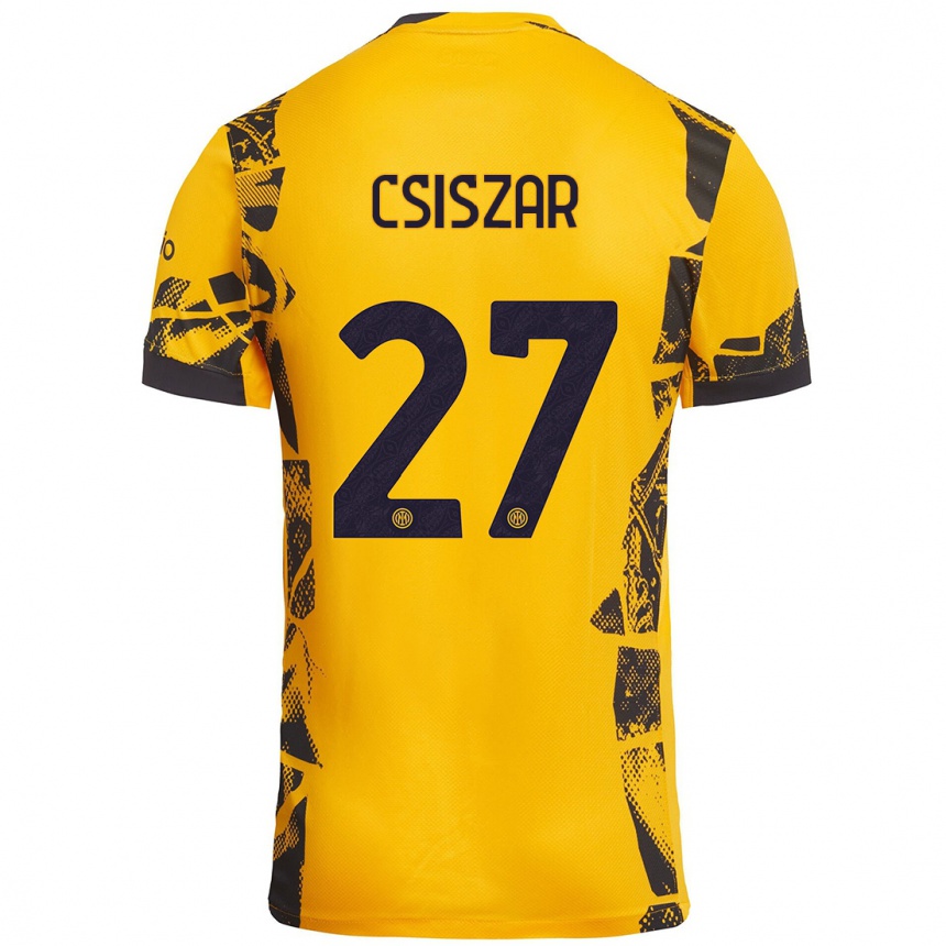 Kids Football Henrietta Csiszár #27 Gold Black Third Jersey 2024/25 T-Shirt