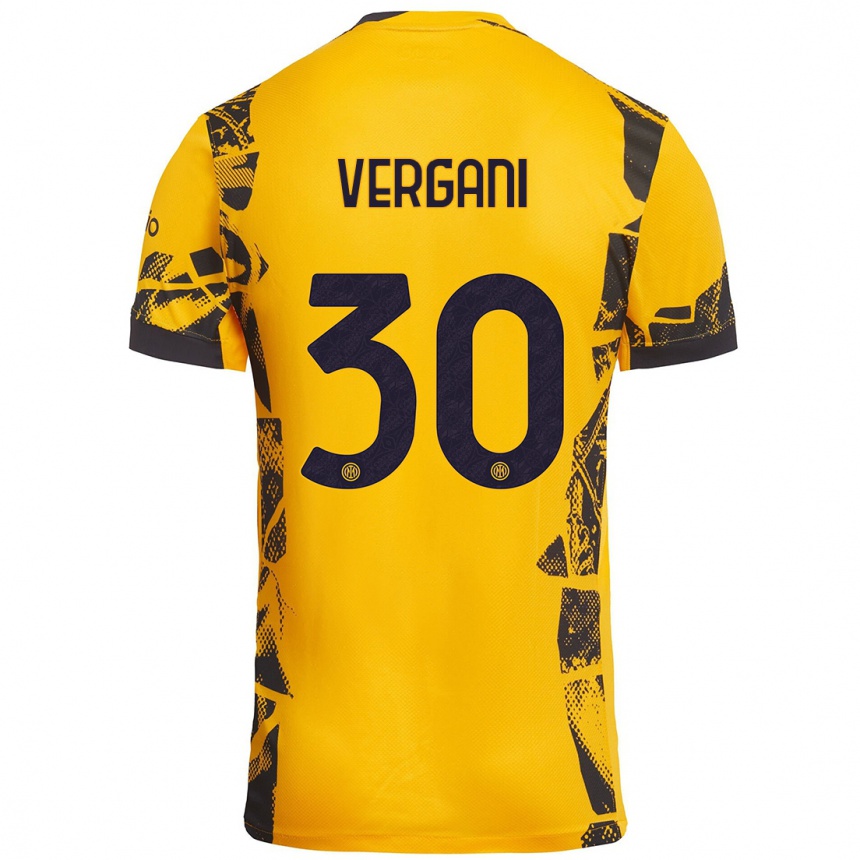 Kids Football Bianca Vergani #30 Gold Black Third Jersey 2024/25 T-Shirt