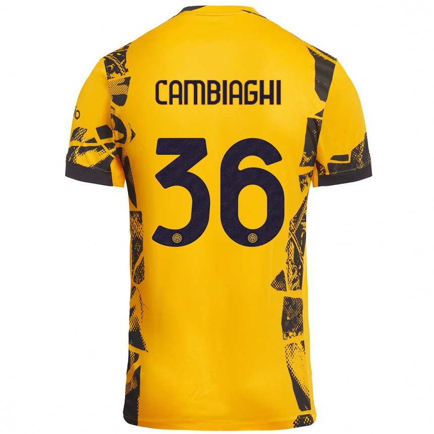 Kids Football Michela Cambiaghi #36 Gold Black Third Jersey 2024/25 T-Shirt