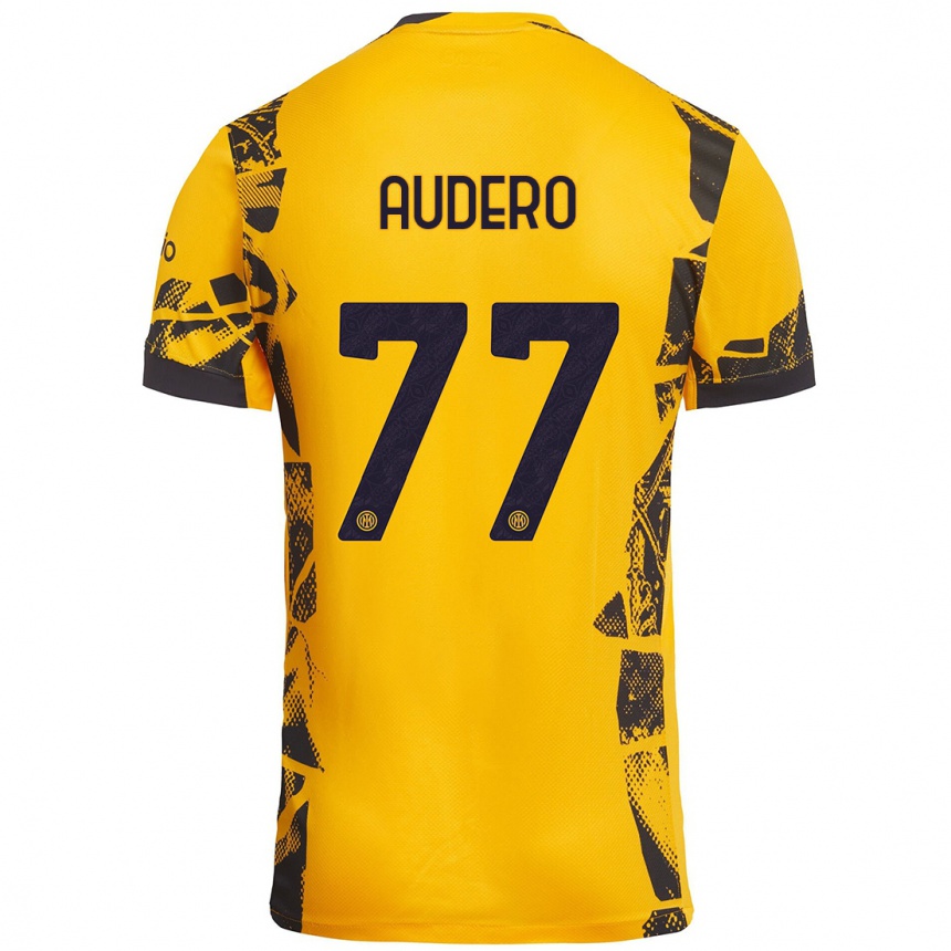 Kids Football Emil Audero #77 Gold Black Third Jersey 2024/25 T-Shirt