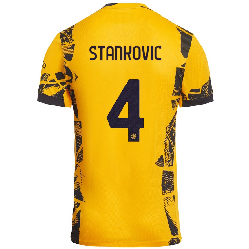 Kids Football Aleksandar Stankovic #4 Gold Black Third Jersey 2024/25 T-Shirt