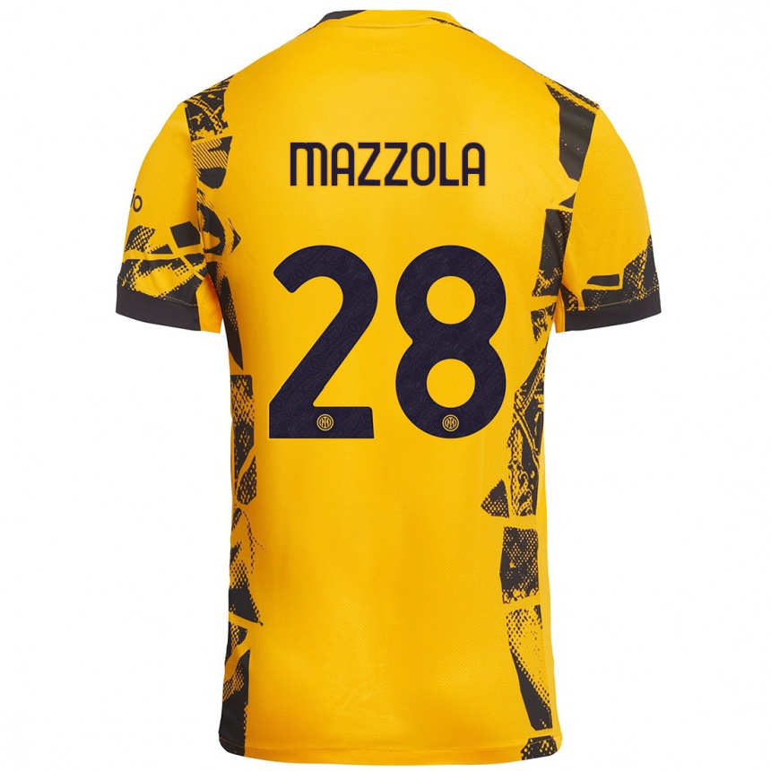 Kids Football Giuseppe Mazzola #28 Gold Black Third Jersey 2024/25 T-Shirt