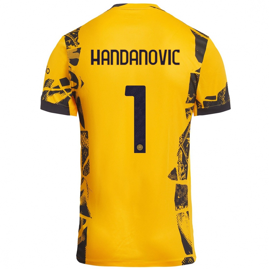 Kids Football Samir Handanovic #1 Gold Black Third Jersey 2024/25 T-Shirt