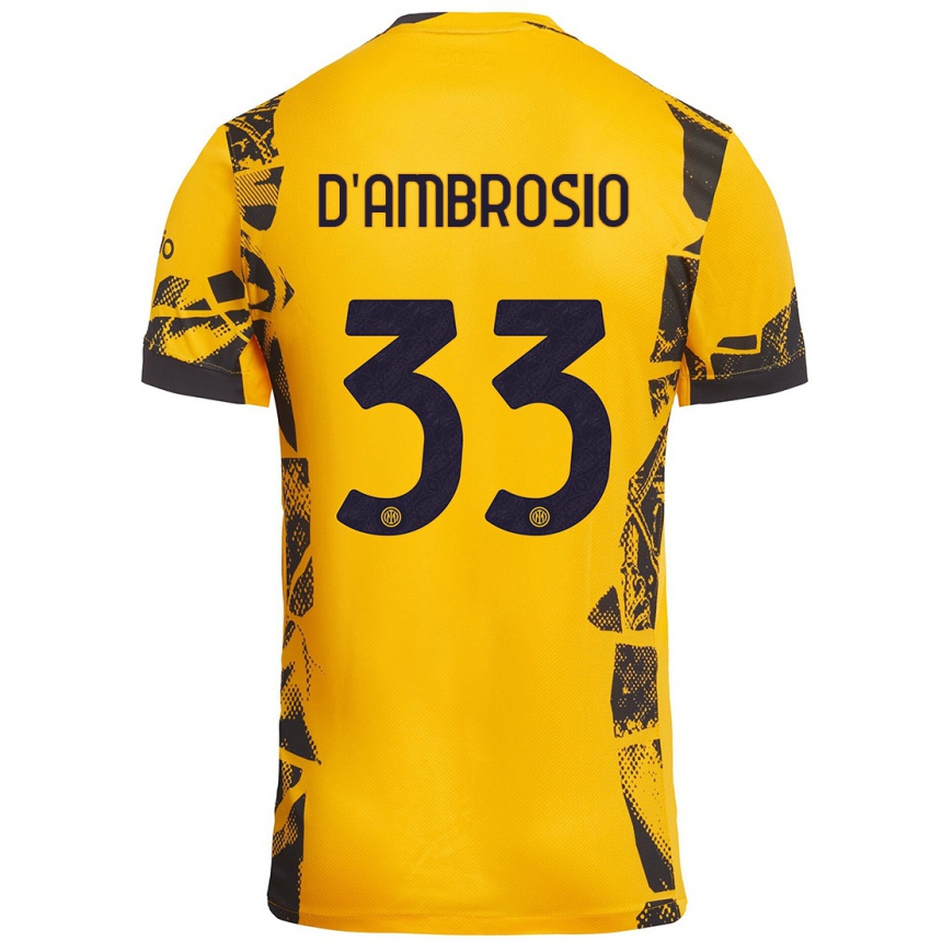 Kids Football Danilo D'ambrosio #33 Gold Black Third Jersey 2024/25 T-Shirt