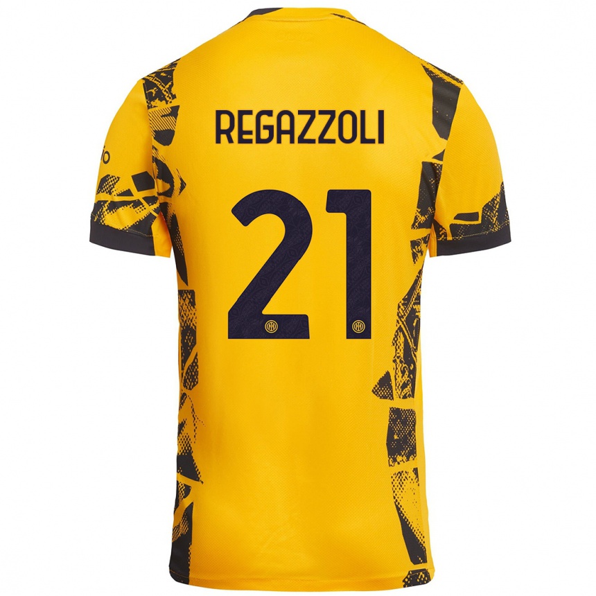 Kids Football Alice Regazzoli #21 Gold Black Third Jersey 2024/25 T-Shirt