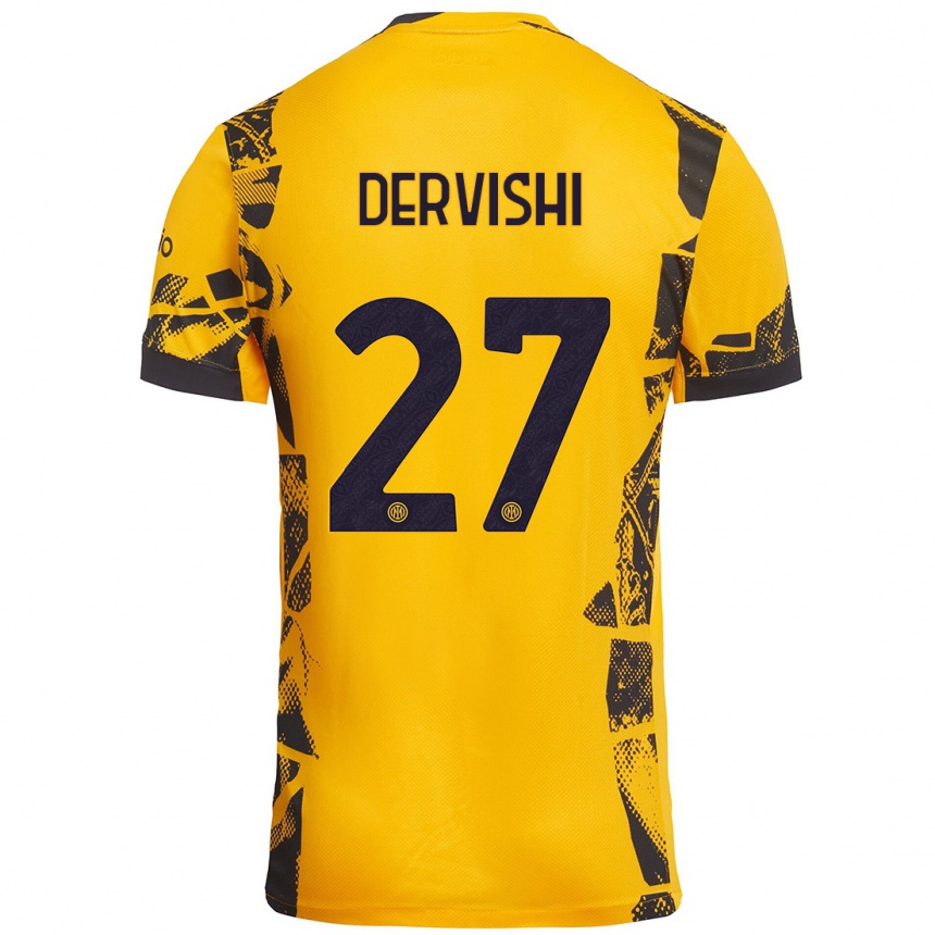 Kids Football Kristian Dervishi #27 Gold Black Third Jersey 2024/25 T-Shirt