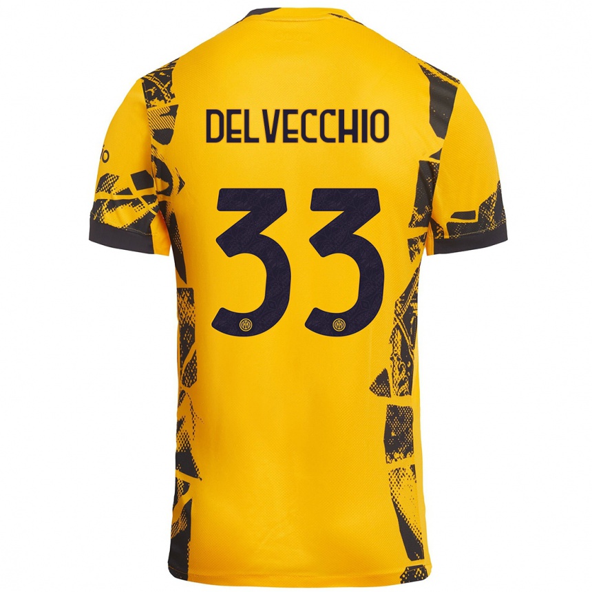 Kids Football Gabriele Delvecchio #33 Gold Black Third Jersey 2024/25 T-Shirt