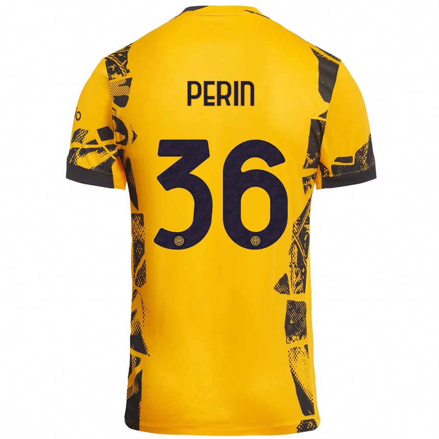 Kids Football Nicolo Perin #36 Gold Black Third Jersey 2024/25 T-Shirt