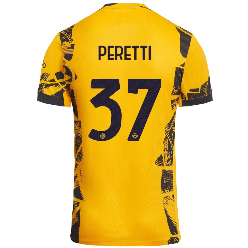 Kids Football Lorenzo Peretti #37 Gold Black Third Jersey 2024/25 T-Shirt