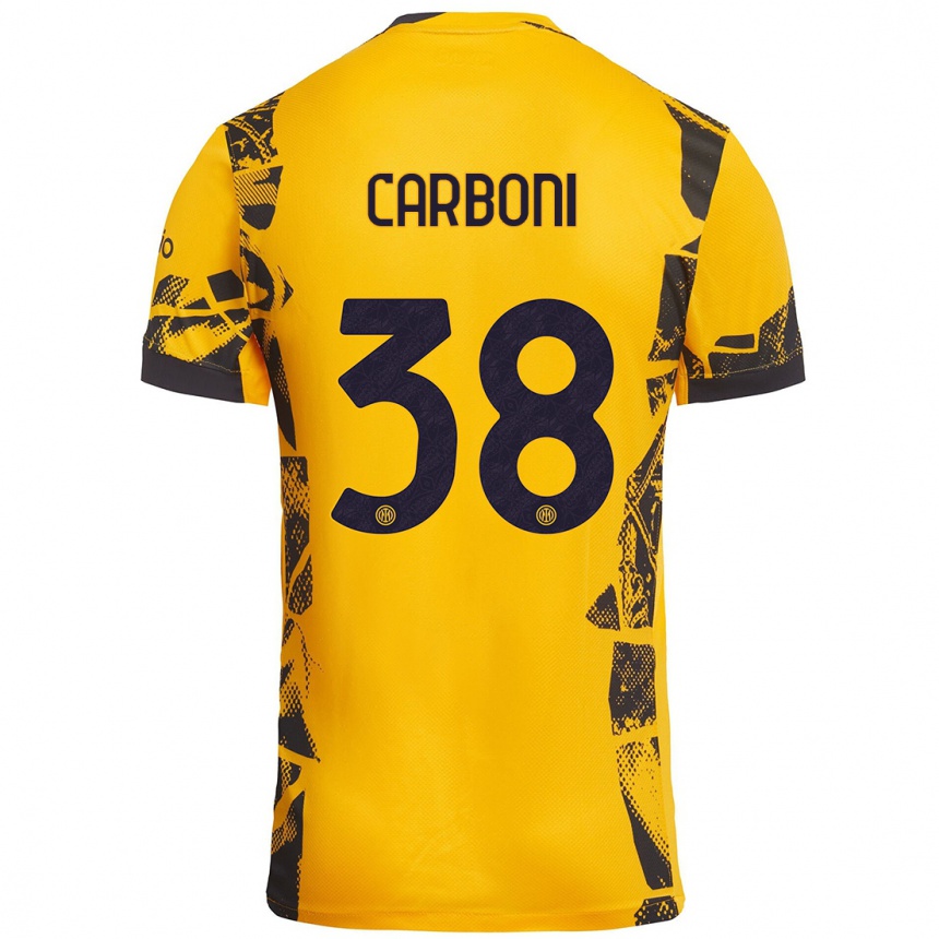 Kids Football Valentin Carboni #38 Gold Black Third Jersey 2024/25 T-Shirt