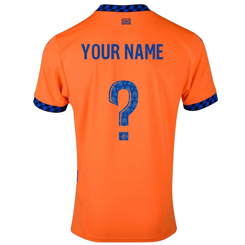 Kids Football Your Name #0 Orange Dark Blue Third Jersey 2024/25 T-Shirt