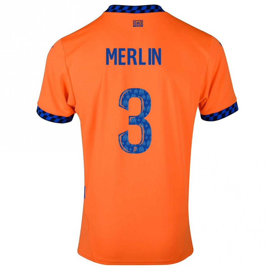 Kids Football Quentin Merlin #3 Orange Dark Blue Third Jersey 2024/25 T-Shirt