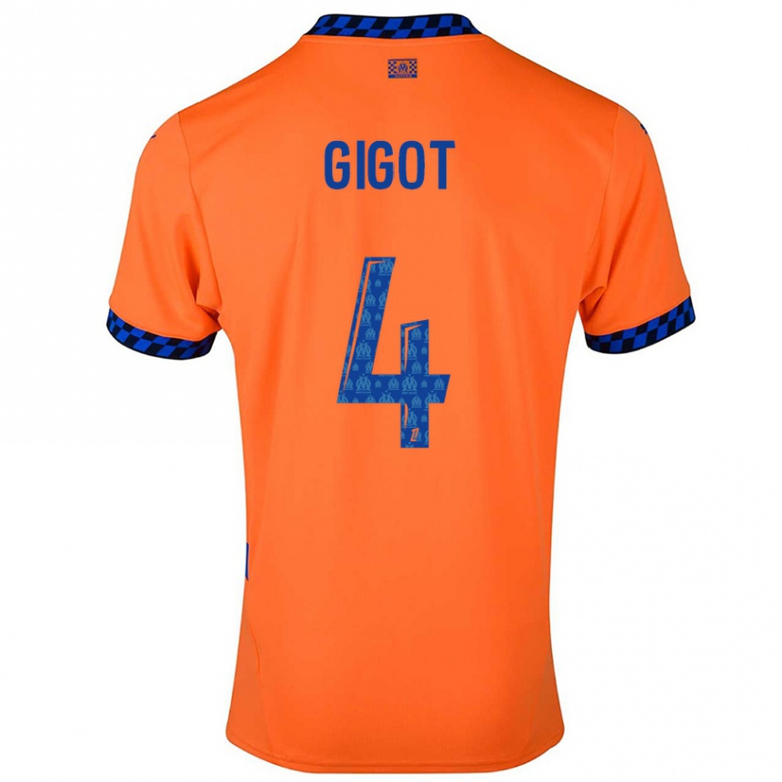 Kids Football Samuel Gigot #4 Orange Dark Blue Third Jersey 2024/25 T-Shirt