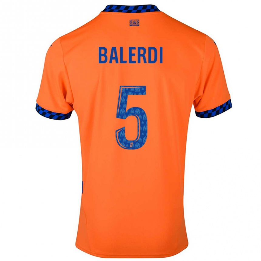 Kids Football Leonardo Balerdi #5 Orange Dark Blue Third Jersey 2024/25 T-Shirt