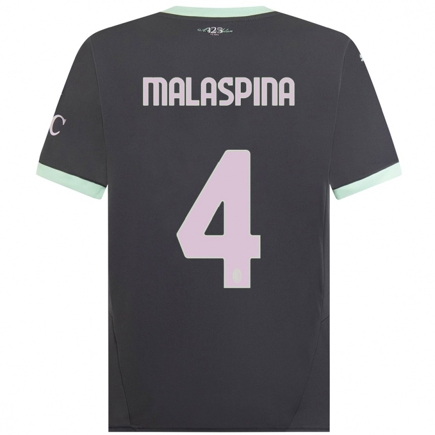 Kids Football Mattia Malaspina #4 Grey Third Jersey 2024/25 T-Shirt