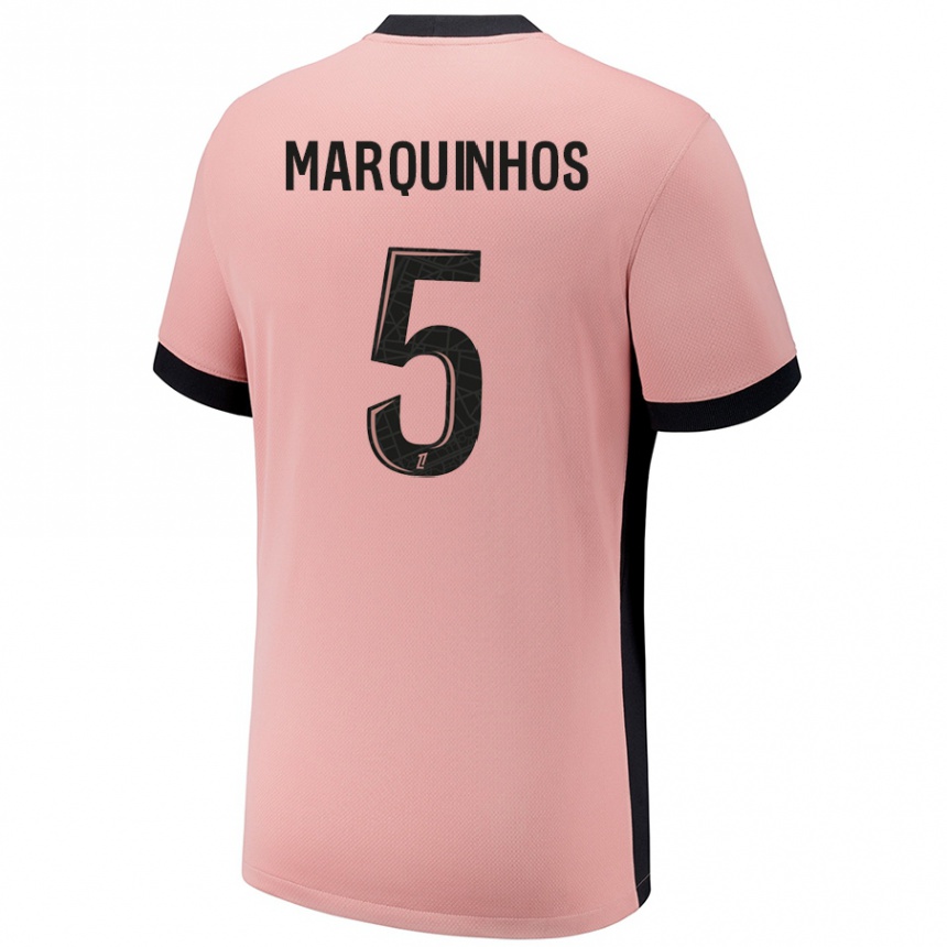 Kids Football Marquinhos #5 Rust Pink Third Jersey 2024/25 T-Shirt