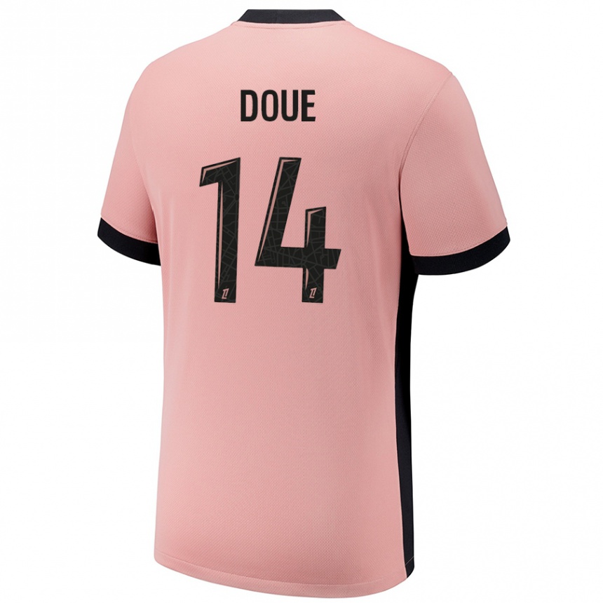 Kids Football Désiré Doué #14 Rust Pink Third Jersey 2024/25 T-Shirt