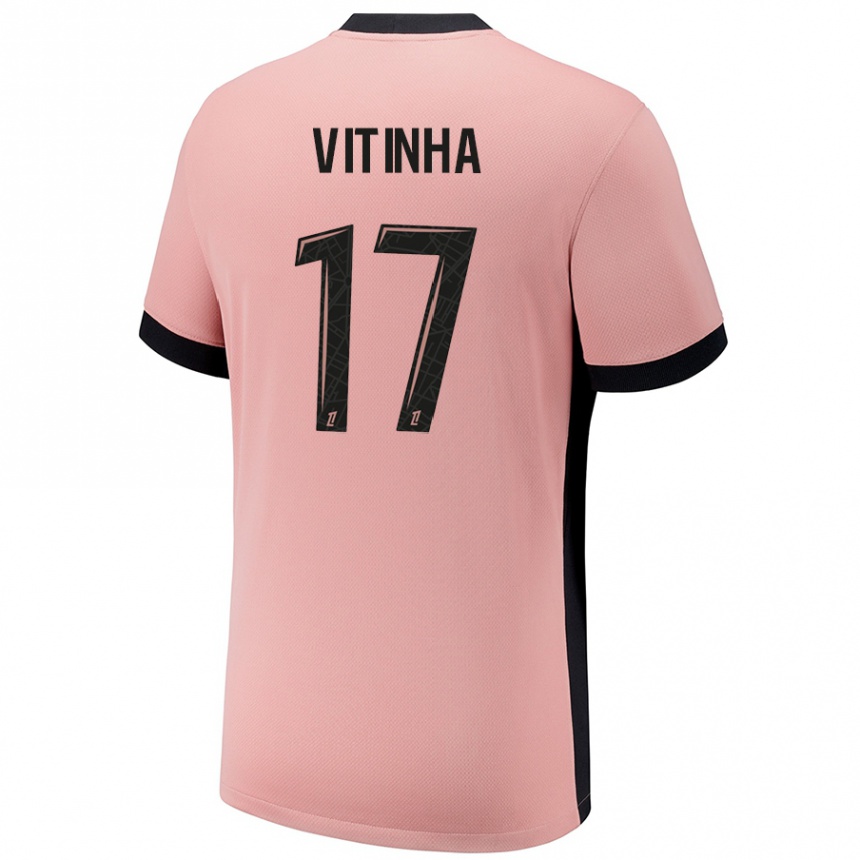 Kids Football Vitinha #17 Rust Pink Third Jersey 2024/25 T-Shirt