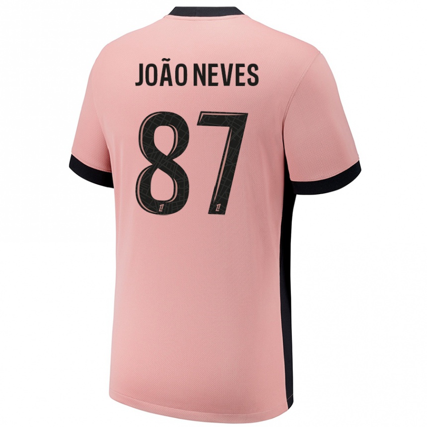 Kids Football João Neves #87 Rust Pink Third Jersey 2024/25 T-Shirt