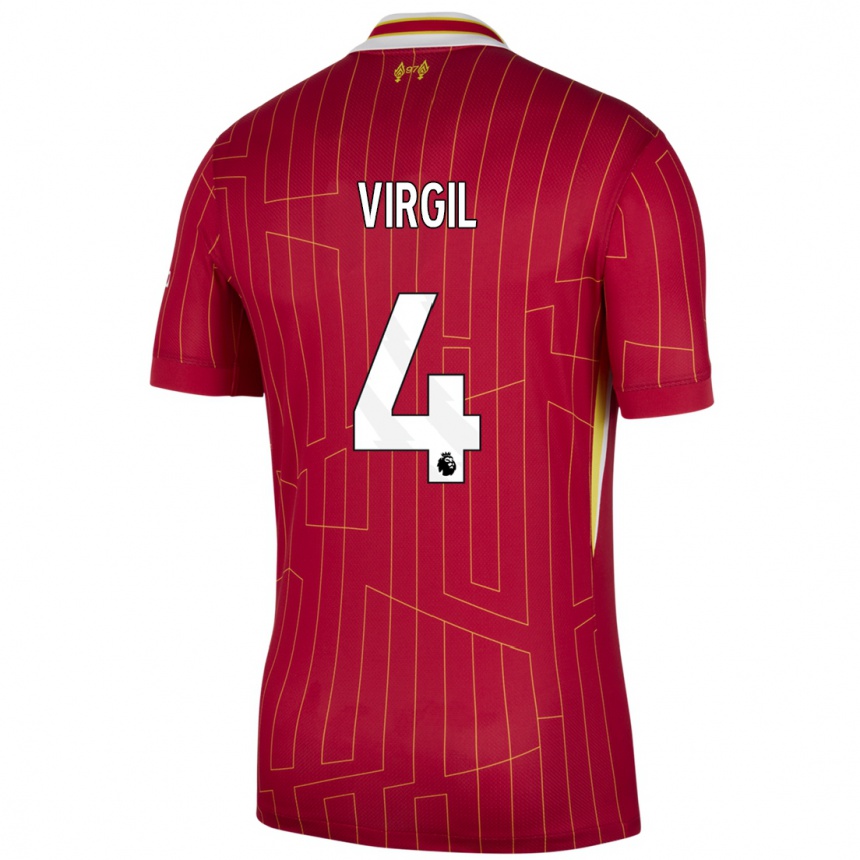 Men Football Virgil Van Dijk #4 Red Yellow White Home Jersey 2024/25 T-Shirt