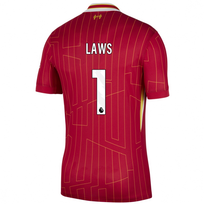 Men Football Rachael Laws #1 Red Yellow White Home Jersey 2024/25 T-Shirt