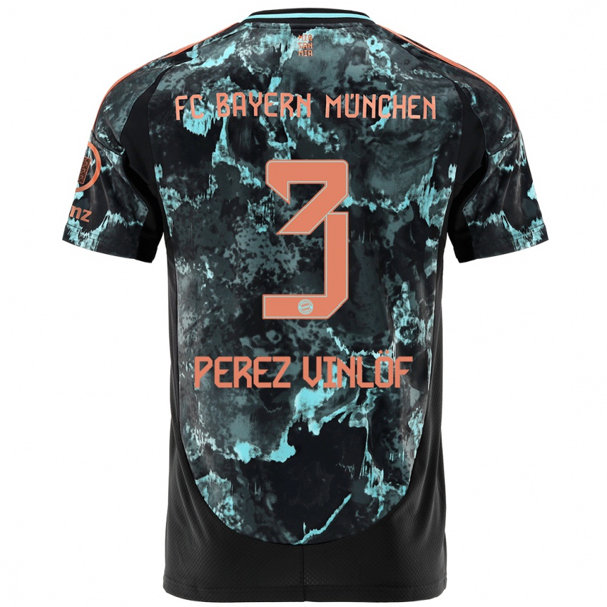 Men Football Matteo Perez Vinlöf #3 Black Away Jersey 2024/25 T-Shirt