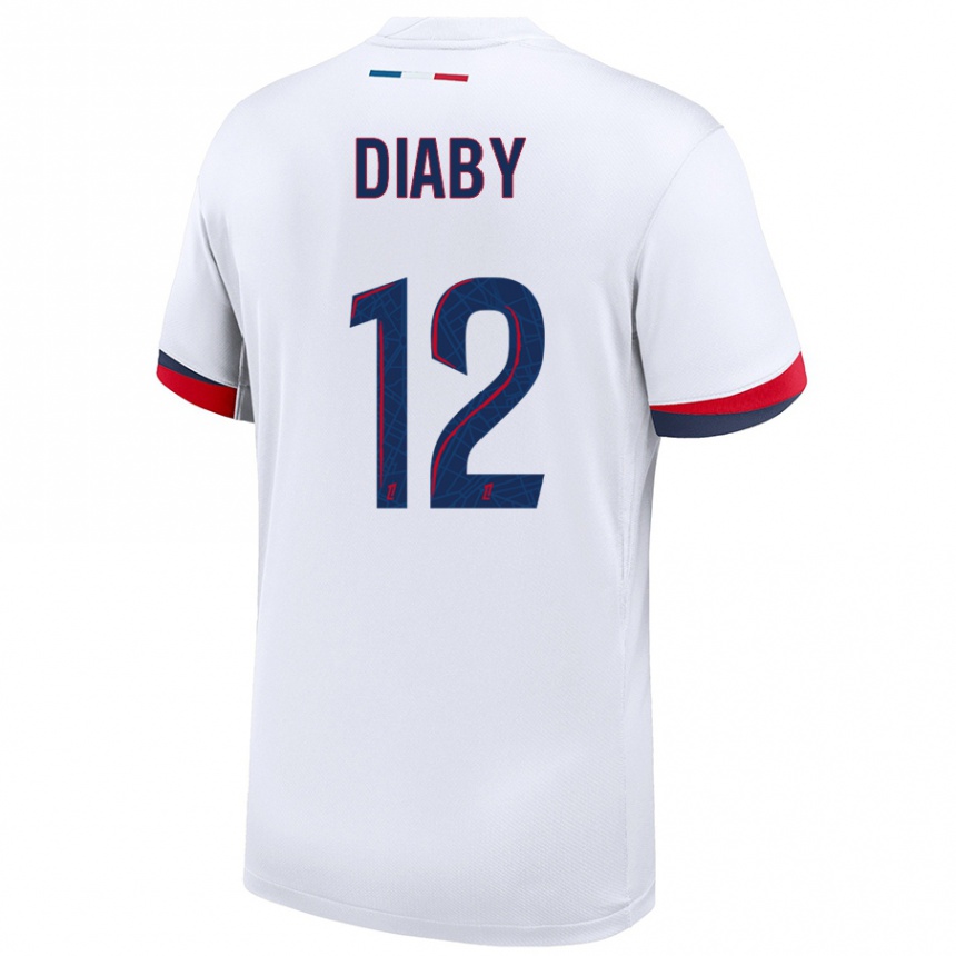 Men Football Ibrahima Diaby #12 White Blue Red Away Jersey 2024/25 T-Shirt