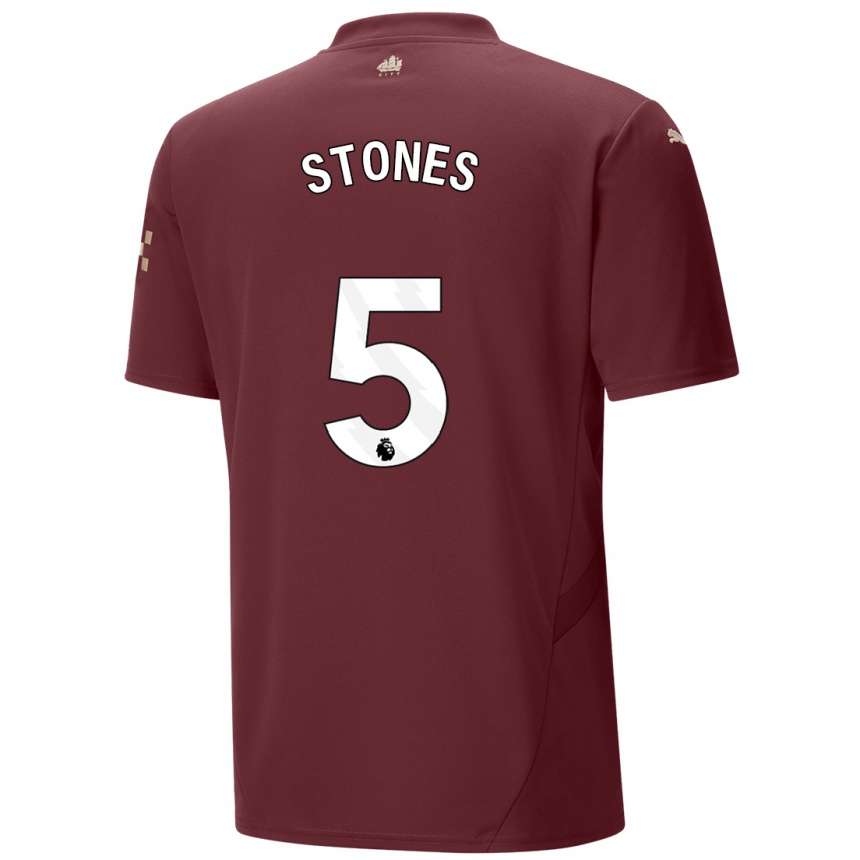 Men Football John Stones #5 Maroon Third Jersey 2024/25 T-Shirt