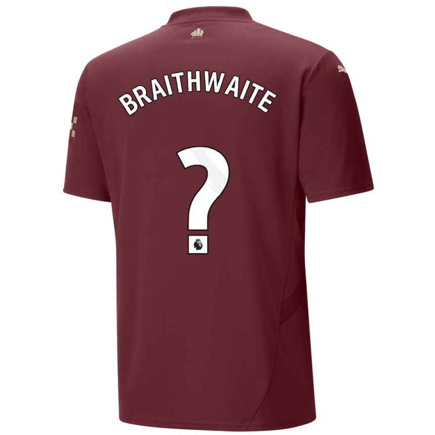 Men Football Kaden Braithwaite #0 Maroon Third Jersey 2024/25 T-Shirt