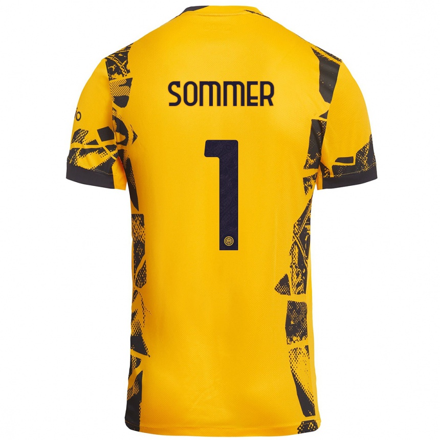 Men Football Yann Sommer #1 Gold Black Third Jersey 2024/25 T-Shirt