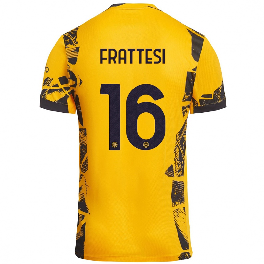 Men Football Davide Frattesi #16 Gold Black Third Jersey 2024/25 T-Shirt