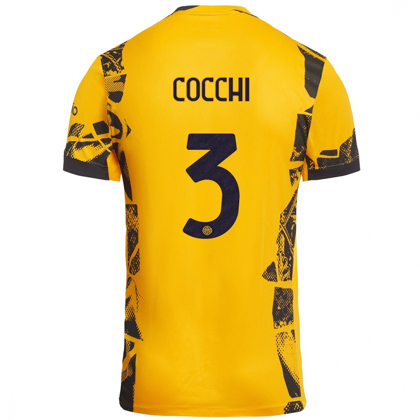 Men Football Matteo Cocchi #3 Gold Black Third Jersey 2024/25 T-Shirt