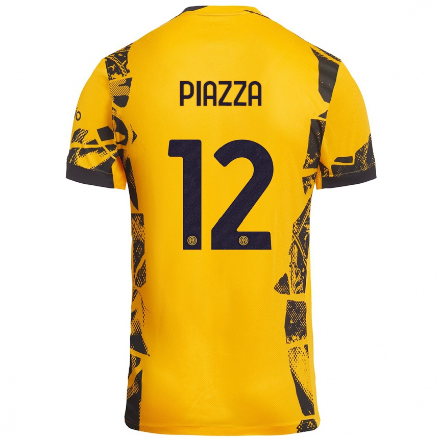 Men Football Alessia Piazza #12 Gold Black Third Jersey 2024/25 T-Shirt