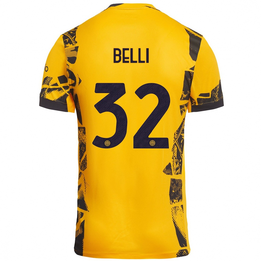 Men Football Elena Belli #32 Gold Black Third Jersey 2024/25 T-Shirt