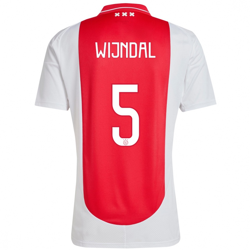 Kids Football Owen Wijndal #5 Red White Home Jersey 2024/25 T-Shirt