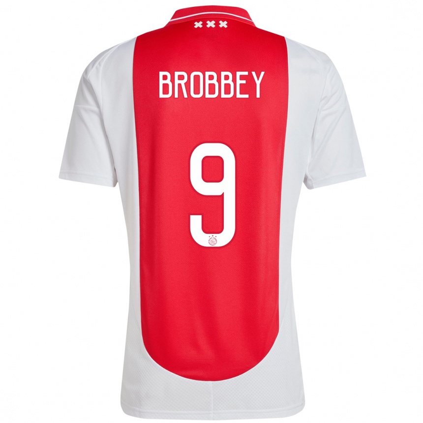 Kids Football Brian Brobbey #9 Red White Home Jersey 2024/25 T-Shirt