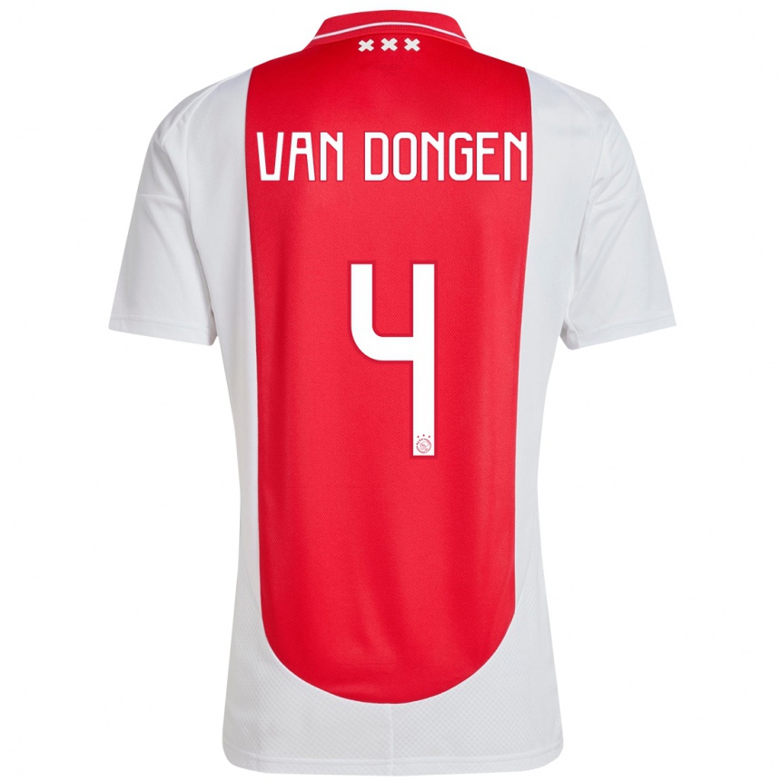 Kids Football Bram Van Dongen #4 Red White Home Jersey 2024/25 T-Shirt