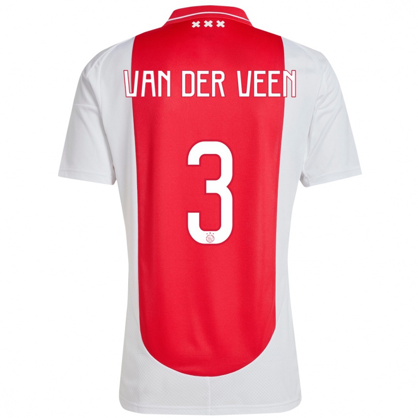 Kids Football Roos Van Der Veen #3 Red White Home Jersey 2024/25 T-Shirt