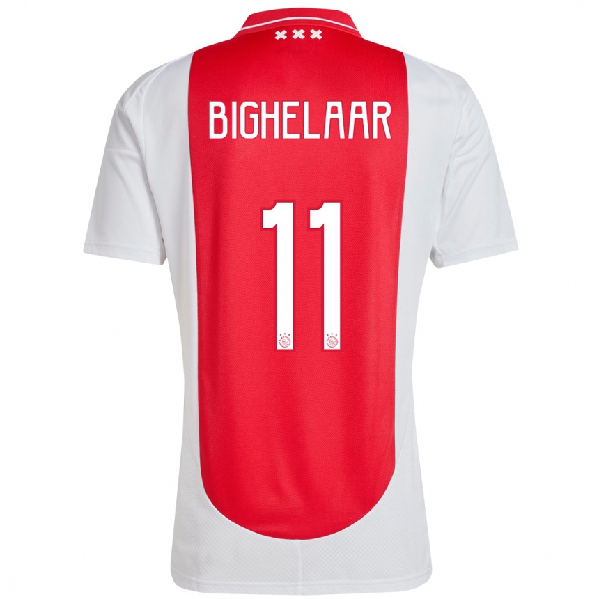 Kids Football Marjolijn Van Den Bighelaar #11 Red White Home Jersey 2024/25 T-Shirt