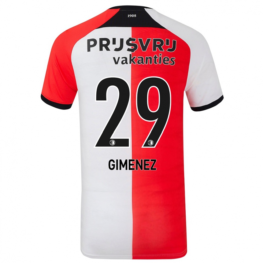 Kids Football Santiago Gimenez #29 Red White Home Jersey 2024/25 T-Shirt