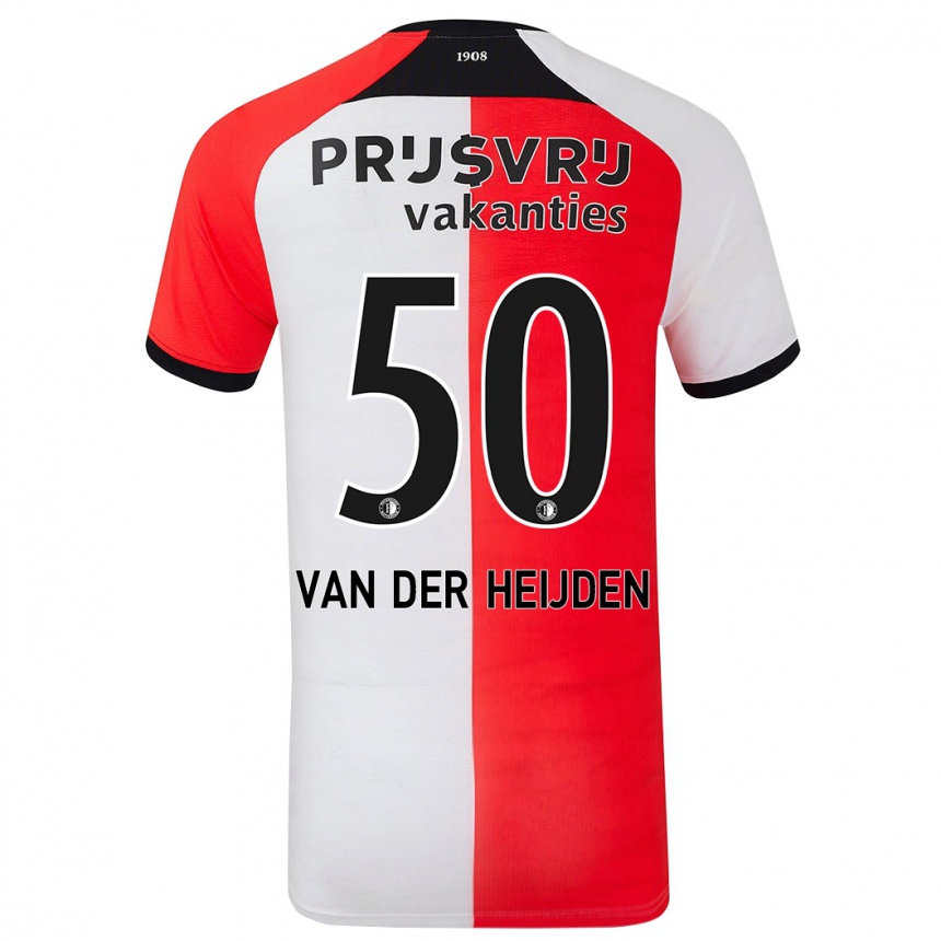 Kids Football Délano Van Der Heijden #50 Red White Home Jersey 2024/25 T-Shirt