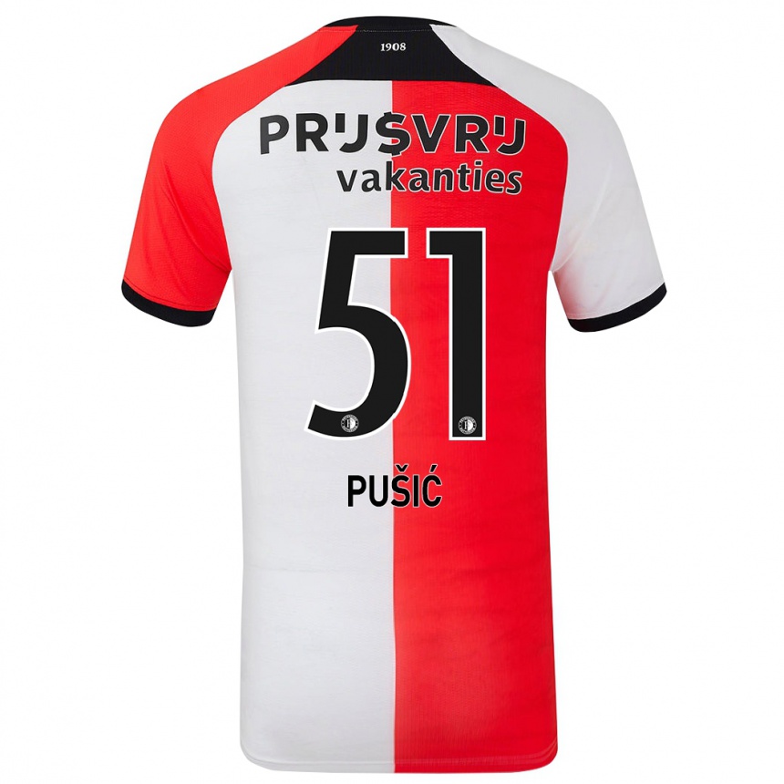 Kids Football Noah Pušić #51 Red White Home Jersey 2024/25 T-Shirt