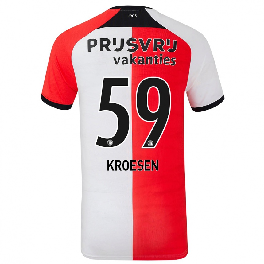 Kids Football Jaimy Kroesen #59 Red White Home Jersey 2024/25 T-Shirt